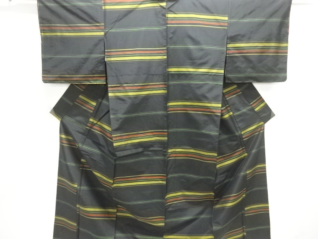 JAPANESE KIMONO / KIMONO ENSEMBLE / SILK / DORO OSHIMA TSUMUGI / WOVEN STRIPE